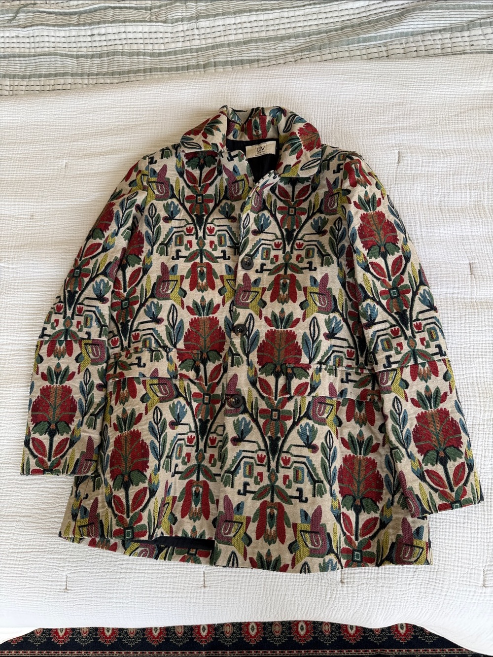 DV by Dolce Vita Cream Floral Tapestry Blazer with Red and Green Accents - Small